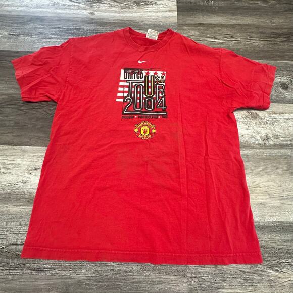 Vintage Y2K Nike 2004 Manchester United USA Tour Red Mens L Sporty Soccer Tshirt - Picture 3 of 12